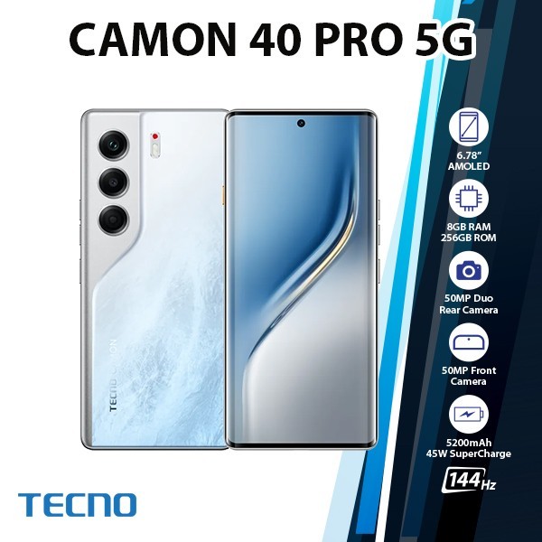 CAMON 40 Pro 5G Dual SIM Free Global 版 TECNO Camon 40 Pro 5G Android Cell Phone (8GB+256GB/WHITE