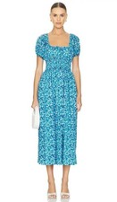 Faithfull Vineria Floral Cotton Puff Sleeve Midi Dress AU 10 US 6 Cottagecore