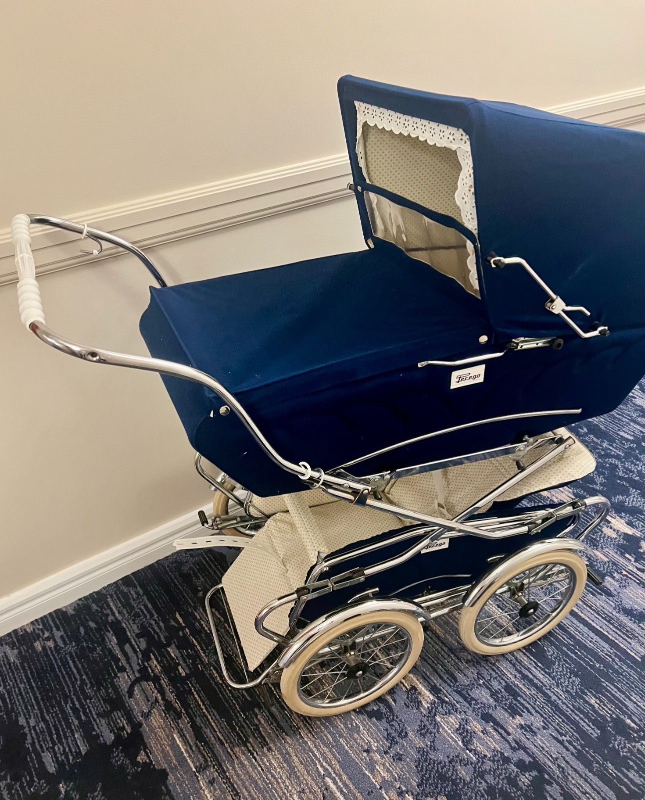 Classic Perego Baby Carriage Stroller Navy Blue Retro Pram