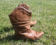 VTG ZODIAC 675 'Bullett' 7M Leather Acorn Brown Slouchy Cowboy Boots Festival