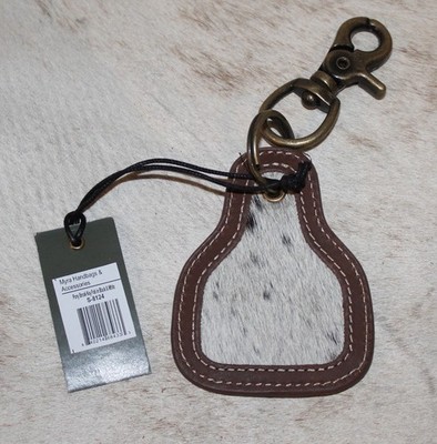 Myra Bag 8124 Key Fob 2.5''x3.5'' Hairon, Leather Trim~Key Ring~Swivel Clasp