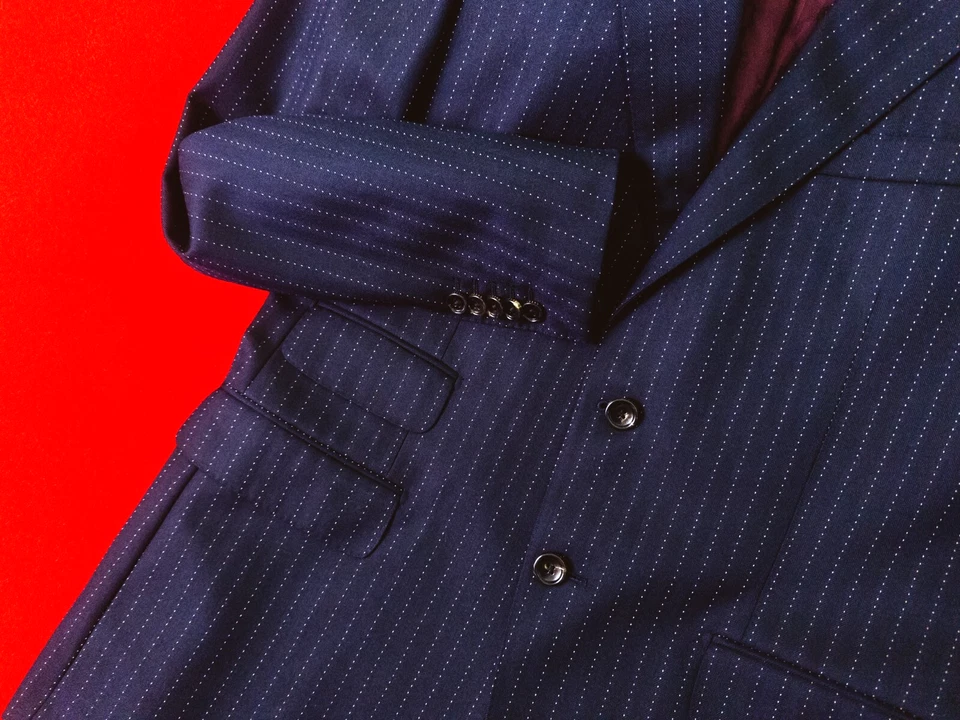 GUCCI Men Navy Blue 100% Wool Blazer Size 50 R / L Two Button Striped Jacket - Image 3 of 4