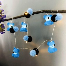 Colorful Pom Poms Fairy Light, 3D Pompoms and Koalas Lamp, Battery Powered, w...