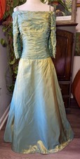 100% Silk Princess Ball Gown Sage Green Iridescent Fairy Whimsical Dress Formal