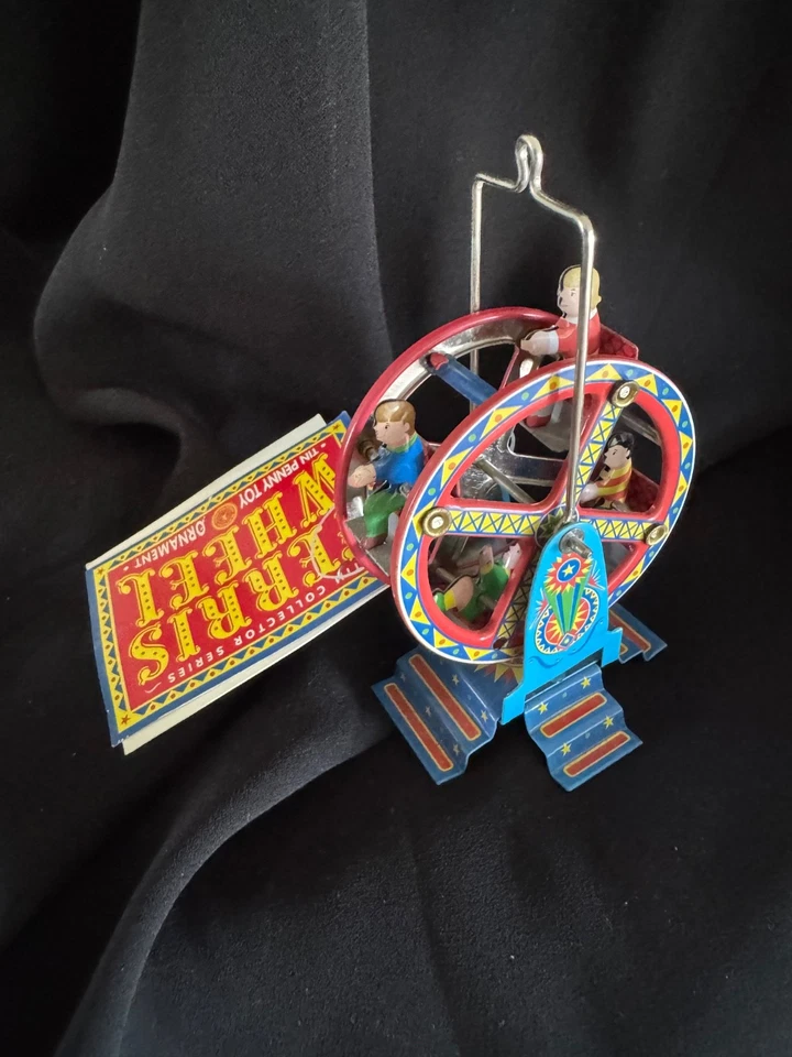 Vintage Schylling Ferris Wheel Carnival Ride Litho  Tin Toy w Tags - Image 3 of 4