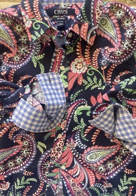 Chaps Petite M, Button Up Shirt,  Floral, Flip Cuff No Iron Blouse