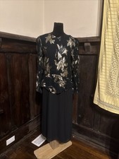 Vintage 80s/90s PATRA Black & Gold Floral Detail Dress Size 14 Drop Waist Chic