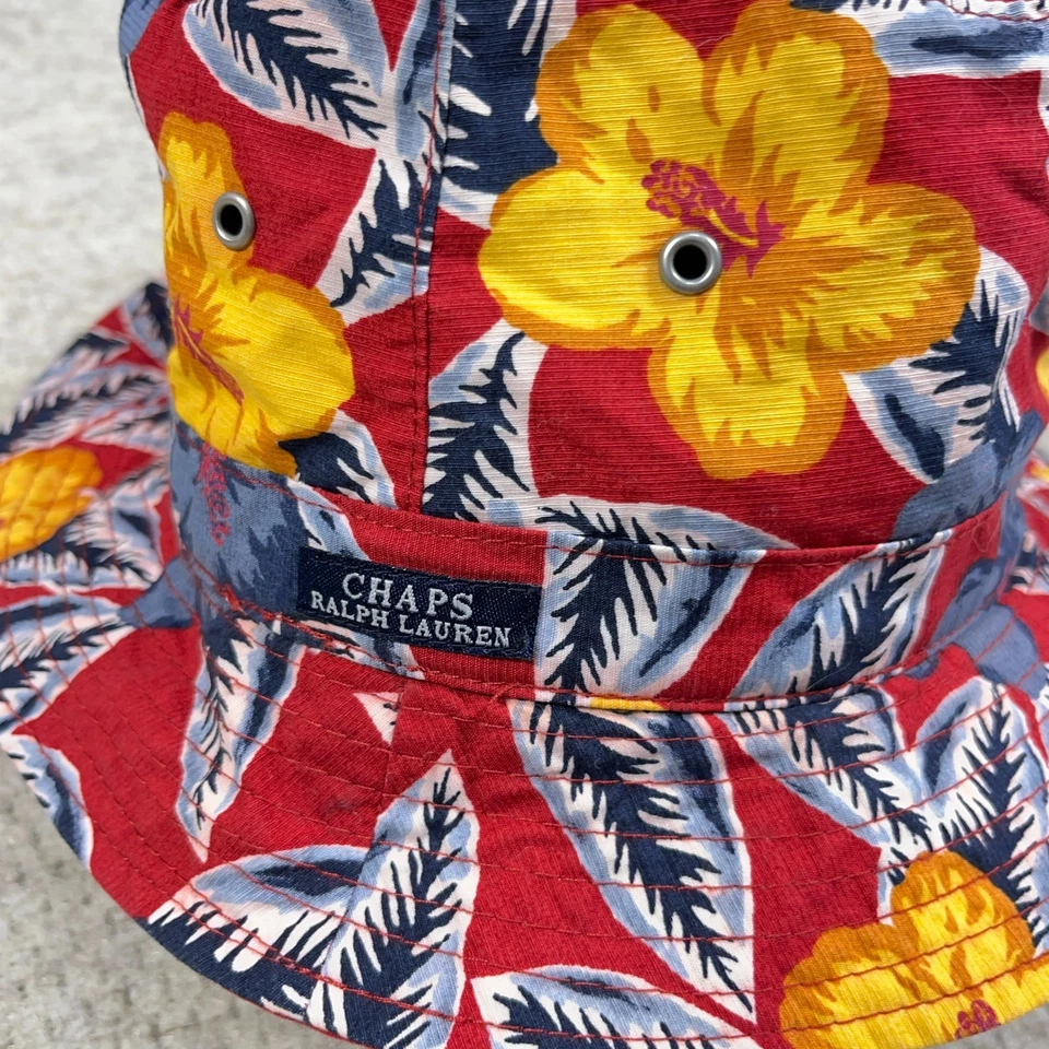 Gorra de Colección Chaps Ralph Lauren Bucket Sombrero Rojo Estampado Floral Reversible OSFM Años 90 Foto 3 de 4