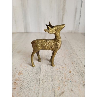 Vintage brass mini reindeer Xmas metal figure unique home decor