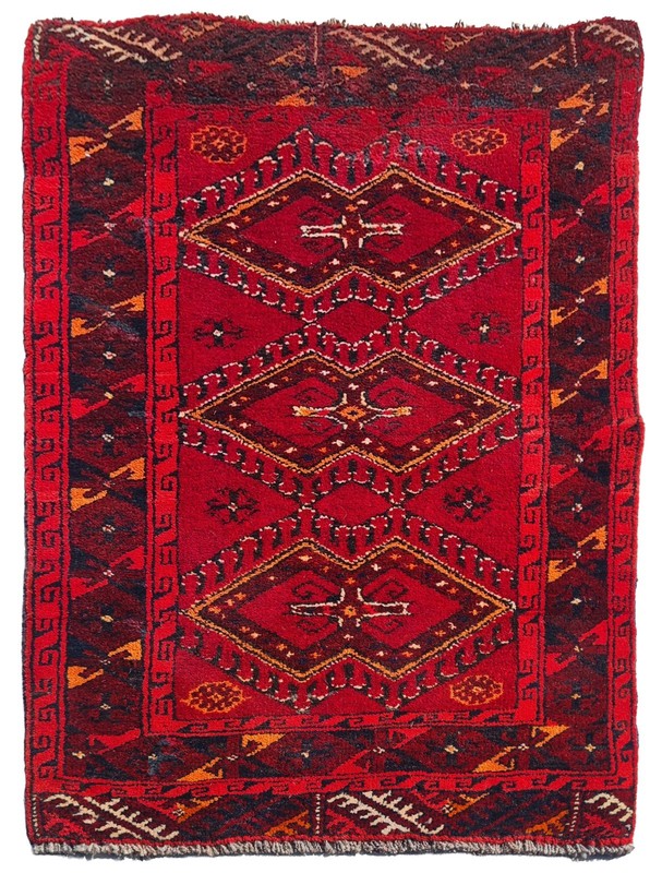 Rare Hand Knotted Vintage Turkmen Afghan Wool Area Rug 2.11 x 1.10 Ft
