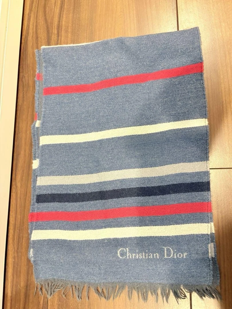 Authentique foulard Christian Dior motif rayures rouge gris blanc bleu unisexe