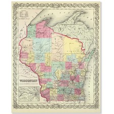 Wisconsin 1855 Vintage Map 11x14 Antique Cartography Historic Wall Art