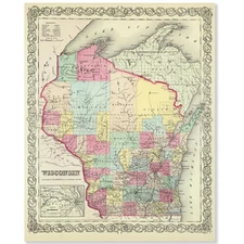 Wisconsin 1855 Vintage Map 11x14 Antique Cartography Historic Wall Art