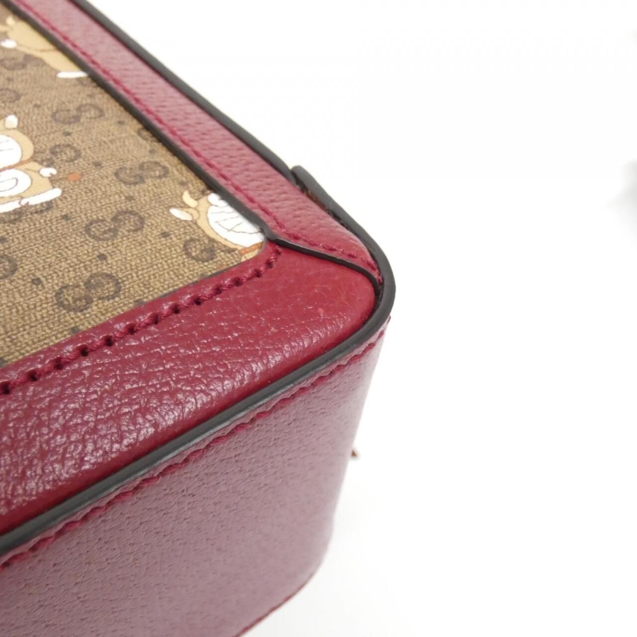 Gucci Doraemon GG Supreme Canvas Leather Shoulder Bag Beige Red Auth image 4