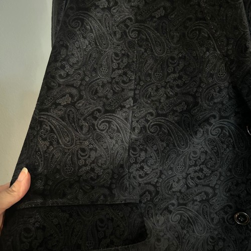 Sean John Mens Black Paisley Embossed Velvet Blazer Two Button Sport Coat - Afbeelding 9 van 13