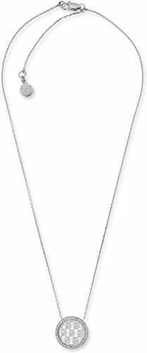 Nuovo Michael Kors Catenina Argento Monogram Madreperla Cristalli Disco Collana