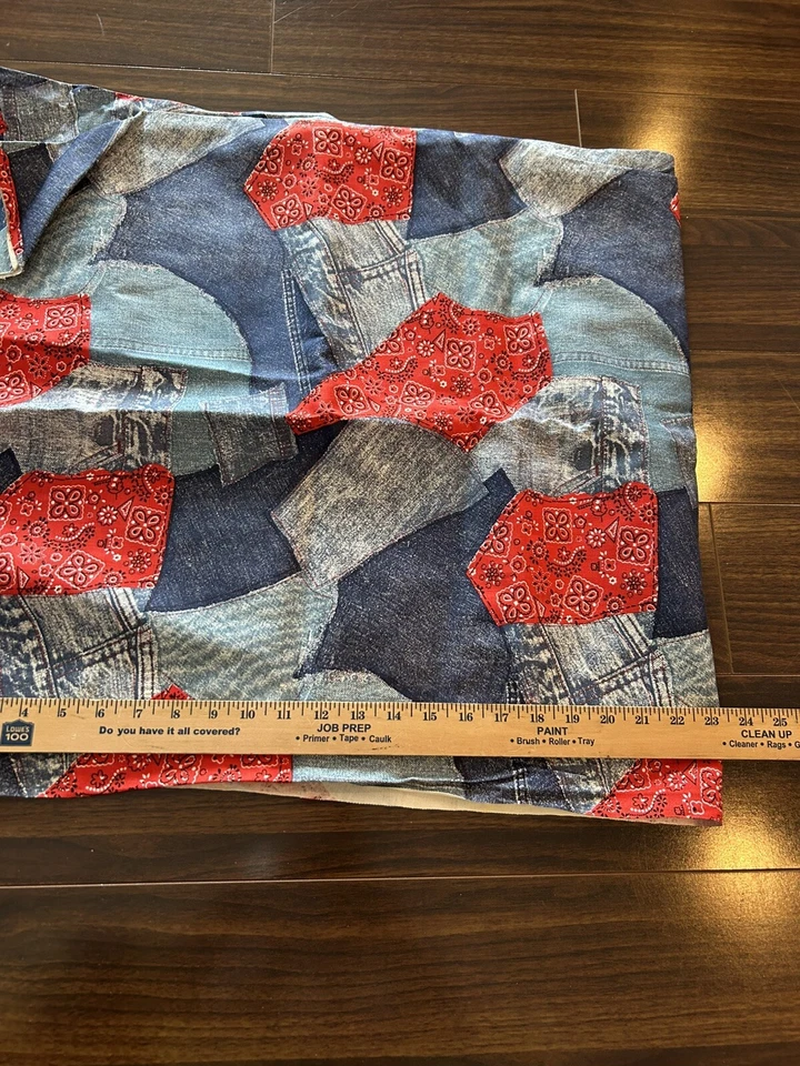 1960s Vtg Patchwork Jeans Denim Patchwork Linen Fabric  45x46” AMAZING Quality - Image 3 of 4