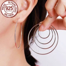 Hypoallergenic Big Circle Simple Jewelry 925 Sterling Silver Huggie Hoop Earring