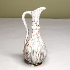 Studio Art Pottery Pitcher Vase 6.5" with Handle, White with Pulled Colors