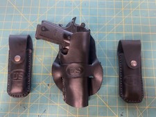Handmade Leather Cross Draw Holster 2 mag pouches 1911 US Carving