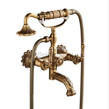 Luxury Antique Carved Bath Handheld Shower Faucet VillaWall Mount Tub Mixer Tap