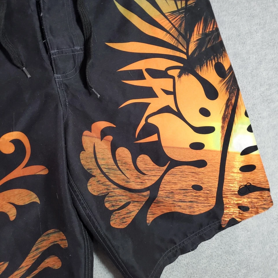 VINTAGE OP Hombres Traje de Baño 32 Negro Y2K Hawaii Puesta de Sol Boardshorts Carga Surf LEER Foto 2 de 4