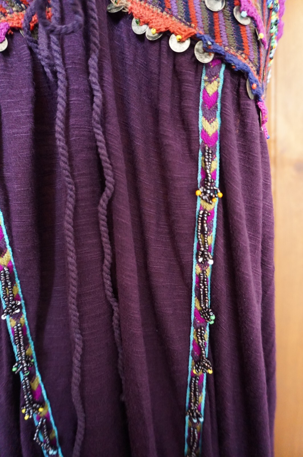 Vintage Free People purple beaded coin lace gypsy ethnic halter neck cami top L image 2
