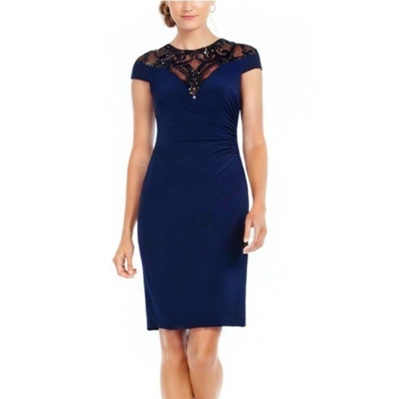 Adrianna Papell | Sequin Navy Jersey Dress NWT