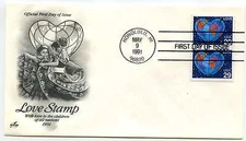 2536  29c Love booklet pair, ArtCraft, FDC