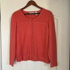 Orvis Cashmere Cotton Corral Pink Cardigan Button Sweater Women's Size Medium