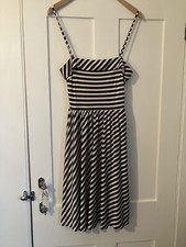 Mango Navy & Cream Striped Strap Summer Dress, Size S