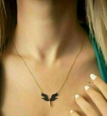 3 CT round cut Black onyx Angel's wing Pendant as Christmas gifts in 935 Silver.
