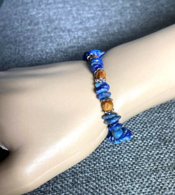 Southwestern Handcrafted Bracelet- Lapis Lazuli Beads with Navajo Ghost Beads