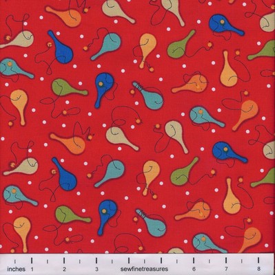 Dick and Jane Coordinate PADDLE BALLS CHERRY Michael Miller Fabric FQ 1//4 YD