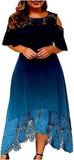 WOMEN PLUS SIZE LACE CROCHET COLD SHOULDER MIDI DRESS (IN 3XL , 4XL)