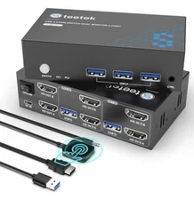 USB 3.0 HDMI KVM Switch 2 Monitors 2 Computers, 4K@60Hz KVM Switches/wired Remot