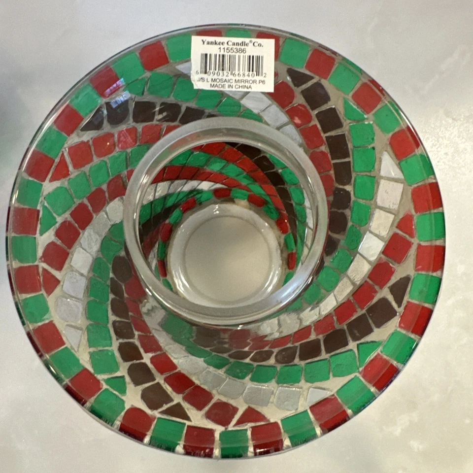 Yankee Candle Navidad ROJO VERDE Mosaico Espejo Azulejo Vela Plato Sombra Set Foto 3 de 4