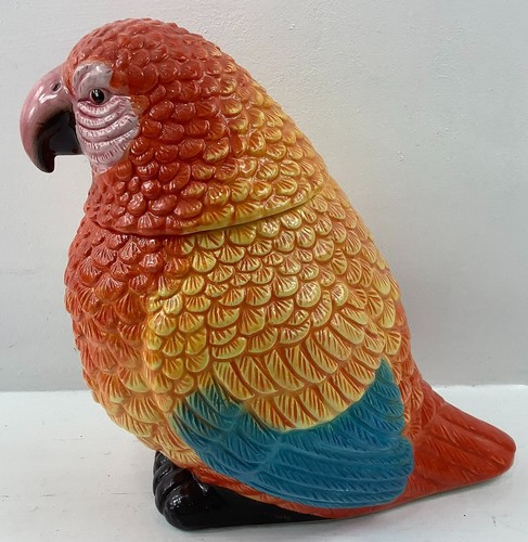 Biscottiera in ceramica colorata arancio giallo blu pappagallo 10" H - Foto 3 di 8