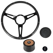 CJ Classics Steering Wheel Kit Black Forest Woodgrain 15” 9-Bolt Slotted Spok...
