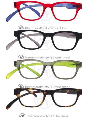 Klammeraffe Brille Lesebrille Bunt Farbe Rot Schwarz Grau Braun 1,0 bis 3,5 Etui - Bild 1 von 5