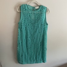Zara Collection Women SZ M Teal Hole Punch Design Lined Sleeveless Shift Dress