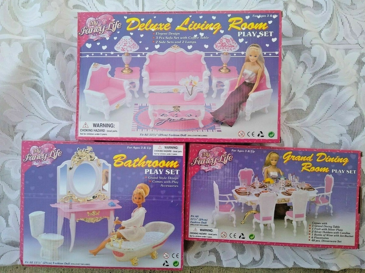 GLORIA FURNITURE BATHROOM GRAND DINING DELUXE LIVING ROOM PLAYSET FOR  DOLLS