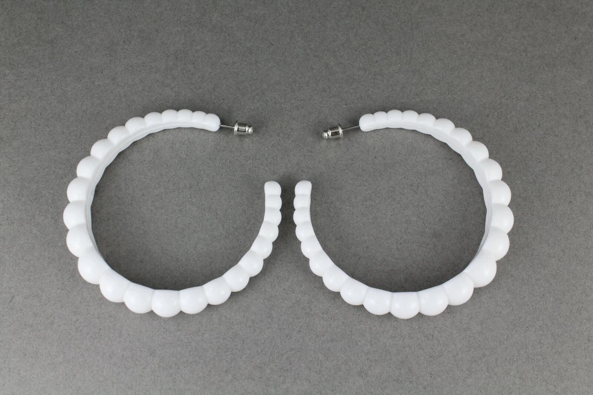 White hoop earrings plastic beaded texture post color hoops