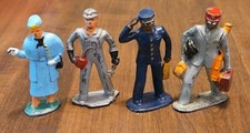 4 Vtg Barclay Lead / Iron Figures 3" 2 Porters , Lady  Train Machanic T8217