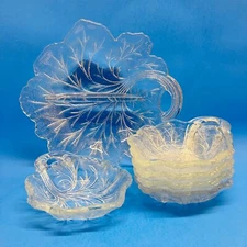 VTG 6 Pcs Indiana Glass Pebble Leaf Tree of Life Twiggy Lg Divided & 5 Sm Tidbit