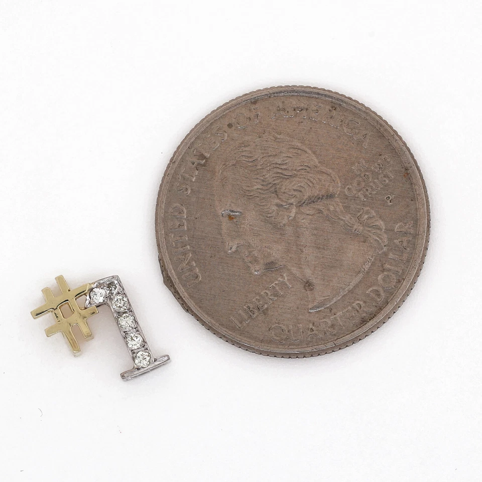 Number 1 Diamond Charm Pendant 14K Gold 0.10 TW 0.40" - Image 3 of 4