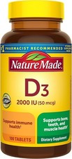 Nature Made Vitamin D3 2000 IU 50 mcg , Vitamin D Bone Supplement ,100 Tablets