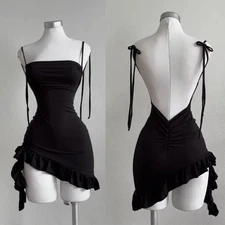 Y2K Sexy Backless Lace Up Mini Dress Summer Bodycon Spicy Girl Clubwear