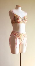 Size Large 3 Piece Lingerie Set. Pink w Floral Design
