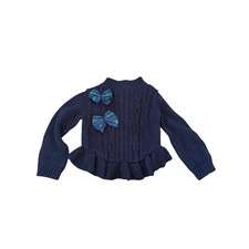 Janie and Jack Sweater Size 18 To 24 Months Navy Bow Cable Knit Mock Ruffle Hem